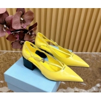 Stylish Prada Brushed Leather Pumps 6cm with Buckle Yellow 812027