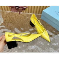 Stylish Prada Brushed Leather Pumps 6cm with Buckle Yellow 812027