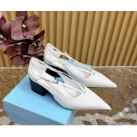 Perfect Prada Brushed Leather Pumps 6cm with Buckle White 812028