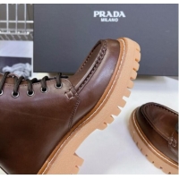 Good Quality Prada Leather lace-up Ankle Boots 3.5cm Dark Brown 812036