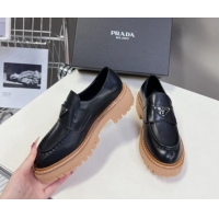 Good Product Prada Double Chocolate leather platform loafers Black 812038