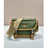 Discount Prada Re-Nylon and leather shoulder bag 2VD066 Military Green/Brown 2024