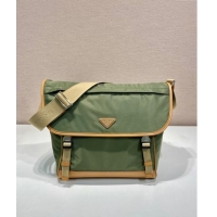 Good Product Prada Re-Nylon and leather shoulder bag 2VD052 Military Green/Brown 2024