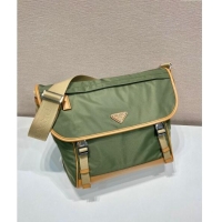 Good Product Prada Re-Nylon and leather shoulder bag 2VD052 Military Green/Brown 2024