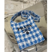 Good Quality Prada Raffia-Like Crochet Tote bag 1BC184 Blue 2024