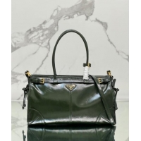 Buy Cheapest Prada Large leather handbag 1BA433 Dark Green 2024