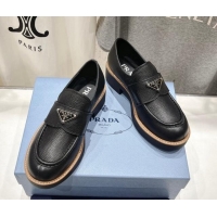 Stylish Prada Grained Leather Loafers Black 903112