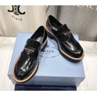 Pretty Style Prada Brushed Leather Loafers Black 903114