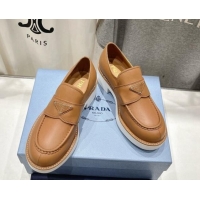 Top Grade Prada Leather Loafers Brown 903115