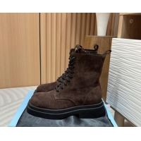 Good Quality Prada Suede laced up Ankle Boots 5cm Dark Brown 904028