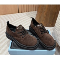 Grade Quality Prada Suede Lace-up Shoes Dark Brown 904033