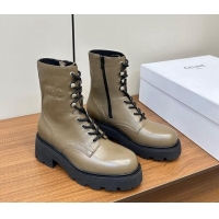 Lowest Cost Celine Triomphe Rangers Mid Lace-up Boots 5cm in Calfskin Khaki Green 813025