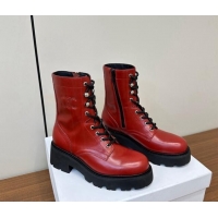 Duplicate Celine Triomphe Rangers Mid Lace-up Boots 5cm in Calfskin Red 813026