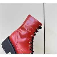 Duplicate Celine Triomphe Rangers Mid Lace-up Boots 5cm in Calfskin Red 813026