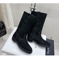 Perfect Celine Suede Mid Boots with Celine Band Black 813027