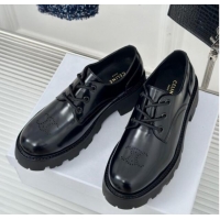 Buy Luxury Celine Triomphe Rangers Derby Lace ups with Perforated Logo in Shiny Calfskin Black 813029