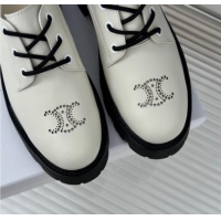 1:1 aaaaa Celine Triomphe Rangers Derby Lace ups with Perforated Logo in Shiny Calfskin White 813030