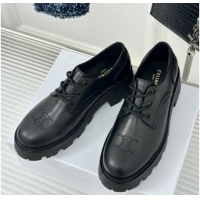 Fashion Celine Triomphe Rangers Derby Lace ups with Perforated Logo in Calfskin Leather Black 813032