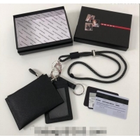 Promotional Prada Saffiano leather Key Pouch and Card Holder Set 2TT087 Black 2024