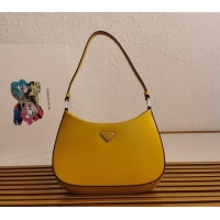 Famous Brand Prada Cleo Brushed Leather Hobo Bag 1BC499 Yellow 2024