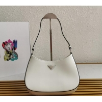 Top Grade Prada Cleo Brushed Leather Hobo Bag 1BC499 White/Silver 2024