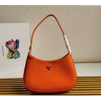 Luxury Cheap Prada Cleo Brushed Leather Hobo Bag 1BC499 Orange 2024