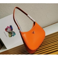 Luxury Cheap Prada Cleo Brushed Leather Hobo Bag 1BC499 Orange 2024