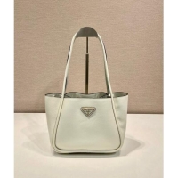 Top Design Prada Grained Leather Tote bag 1BG539 White 2024