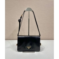 Well Crafted Prada Shiny Leather Shoulder bag 1BD082 Black 2024