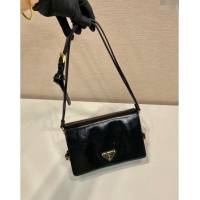 Well Crafted Prada Shiny Leather Shoulder bag 1BD082 Black 2024