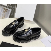 Best Product Celine Shiny Calfskin Platform Loafers 3.5cm with Triomphe Logo Black 903051