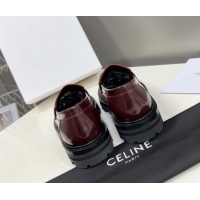 Most Popular Celine Shiny Calfskin Platform Loafers 3.5cm with Triomphe Logo Dark Burgundy 903052