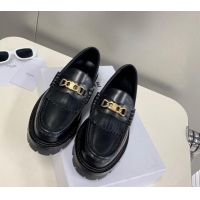 Buy Luxury Celine Margaret Loafers 3.5cm with Fringe and Triomphe Chain in Polished Calfskin Black 903054