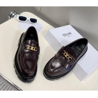 Unique Style Celine Margaret Loafers 3.5cm with Fringe and Triomphe Chain in Polished Calfskin Brown 903053