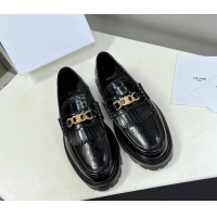 Durable Celine Margaret Loafers 3.5cm with Fringe and Triomphe Chain in Perforate Calfskin Black 903055