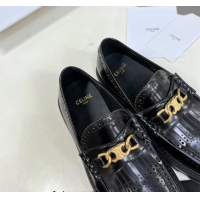 Durable Celine Margaret Loafers 3.5cm with Fringe and Triomphe Chain in Perforate Calfskin Black 903055