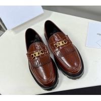 Top Design Celine Margaret Loafers 3.5cm with Fringe and Triomphe Chain in Perforate Calfskin Brown 903056