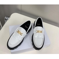 Shop Cheap Celine Margaret Loafers 3.5cm with Fringe and Triomphe Chain in Polished Calfskin White 903057