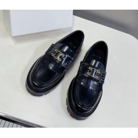 Fashion Luxury Celine Margaret Loafers 3.5cm with Fringe and Cutout Triomphe in Polished Calfskin Black 903061