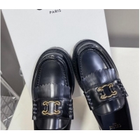 Fashion Luxury Celine Margaret Loafers 3.5cm with Fringe and Cutout Triomphe in Polished Calfskin Black 903061