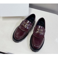 Buy Fashionable Celine Margaret Loafers 3.5cm with Fringe and Cutout Triomphe in Polished Calfskin Burgundy 903062