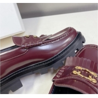 Buy Fashionable Celine Margaret Loafers 3.5cm with Fringe and Cutout Triomphe in Polished Calfskin Burgundy 903062