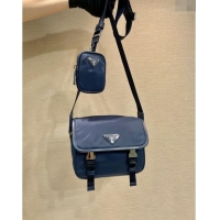 Promotional Prada Mens Nylon and Saffiano Leather Shoulder Bag 2VD034 Dark Blue 2024