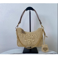 Pretty Style Prada Re-edition crochet Raffia-effect mini bag 1BC204 Beige 2024