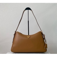 Famous Brand Prada Aimee Leather Hobo Bag 1BC228 Brown 2024