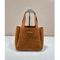 Popular Style Prada Medium Suede Tote Bag 1BG335 Brown 2024