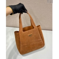 Popular Style Prada Medium Suede Tote Bag 1BG335 Brown 2024