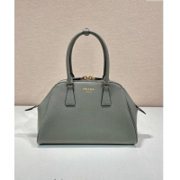 Famous Brand Prada Medium Saffiano leather top handle bag 1BG537 Grey 2024