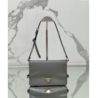 Top Grade Prada Shiny Leather Shoulder bag 1BD082 Grey 2024