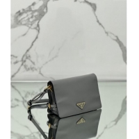 Top Grade Prada Shiny Leather Shoulder bag 1BD082 Grey 2024